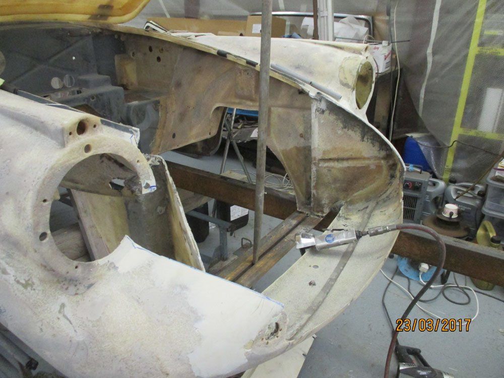 Bodywork restoration on a Daimer SP250 (Dart)